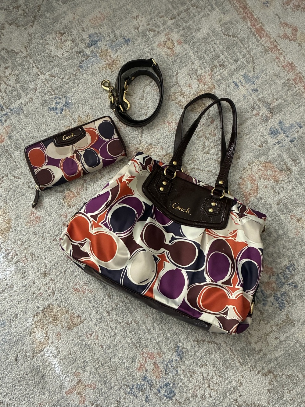 COACH Rare Multi-Color Ashley Scarf Print Satchel with Wallet-Y2K Style